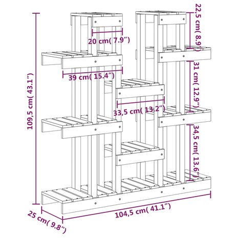 Plantenstandaard grijs 104,5x25x109,5 cm massief grenenhout 8