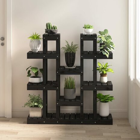 Plantenstandaard 104,5x25x109,5 cm massief grenenhout zwart 1