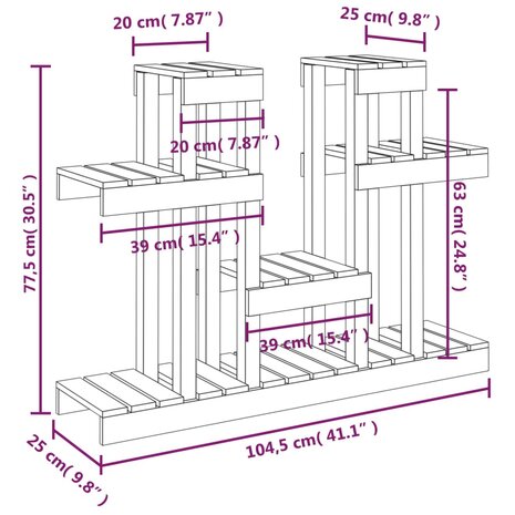 Plantenstandaard grijs 104,5x25x77,5 cm massief grenenhout 8