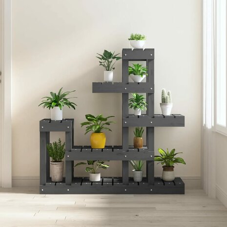 Plantenstandaard 92x25x97 cm massief grenenhout grijs 1