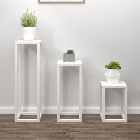 3-delige Plantenstandaardset massief grenenhout wit 1