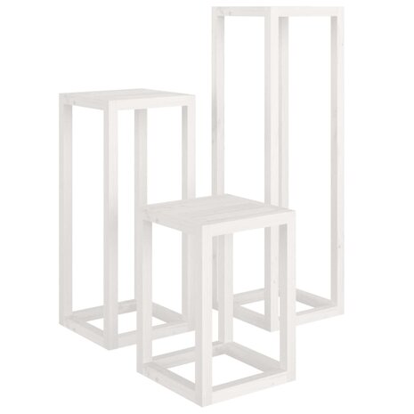 3-delige Plantenstandaardset massief grenenhout wit 2
