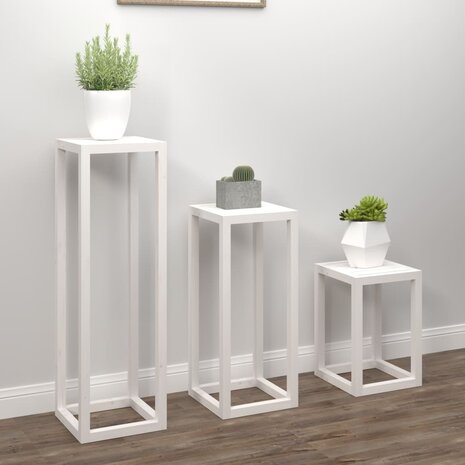 3-delige Plantenstandaardset massief grenenhout wit 3