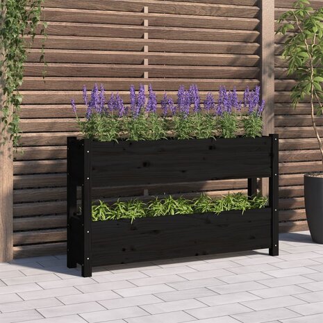 Plantenbak 112x25x66 cm massief grenenhout zwart 1