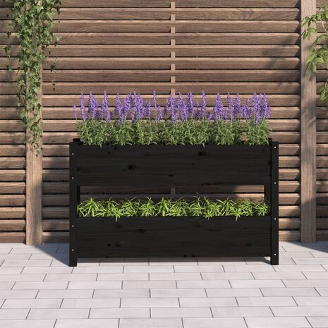 Plantenbak 112x25x66 cm massief grenenhout zwart 3