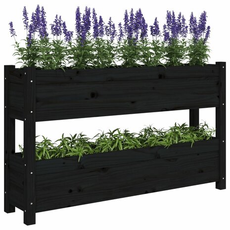 Plantenbak 112x25x66 cm massief grenenhout zwart 4