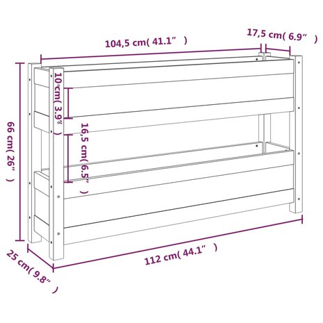 Plantenbak 112x25x66 cm massief grenenhout zwart 9
