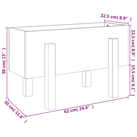 Plantenbak 62x30x38 cm massief grenenhout grijs 9