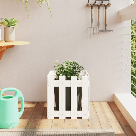 Plantenbak met hekontwerp 40x40x40 cm massief grenenhout wit 1