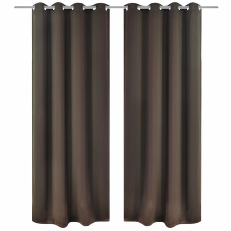 Gordijnen met metalen ringen verduisterend 135x175 bruin 2 st 1