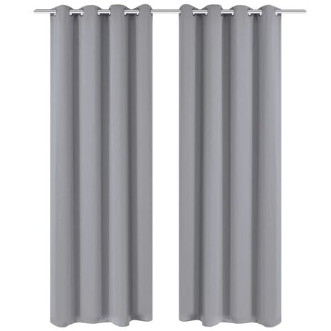 Gordijnen met metalen ringen verduisterend 135x175 grijs 2 st 1