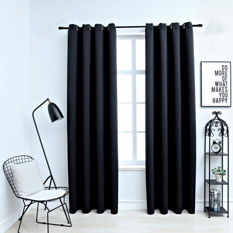 Gordijn verduisterend met metalen ringen 2 st 140x245 cm zwart 1