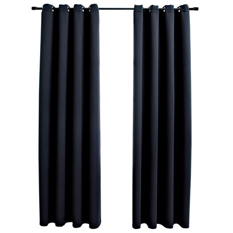 Gordijn verduisterend met metalen ringen 2 st 140x245 cm zwart 2
