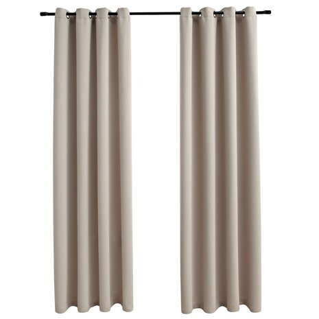 Gordijn verduisterend met metalen ringen 2 st 140x175 cm beige 2