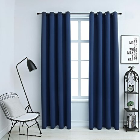 Gordijn verduisterend met metalen ringen 2 st 140x175 cm blauw 1