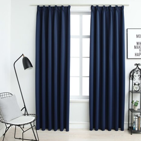 Gordijnen verduisterend met haken 2 st 140x225 cm blauw 1