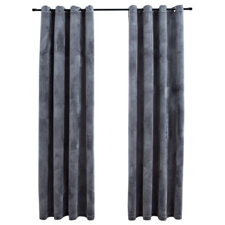 Gordijn verduisterend met ringen 2 st 140x225 cm fluweel grijs 2