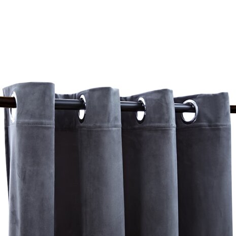 Gordijn verduisterend met ringen 2 st 140x225 cm fluweel grijs 3