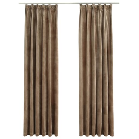 Gordijnen verduisterend 2 st met haken 140x175 cm fluweel beige 2
