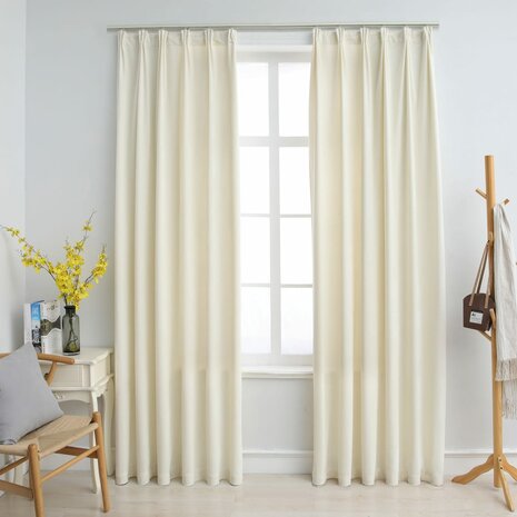 Gordijnen verduisterend 2 st met haken 140x245 cm fluweel crème 1