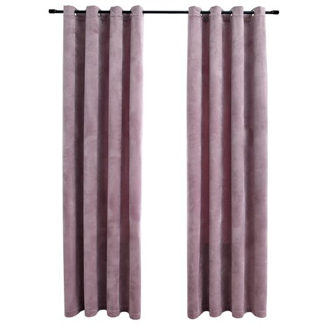 Gordijnen verduisterend met ringen 2 st 140x175 cm fluweel roze 2