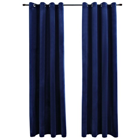 Gordijn verduisterend met ringen 2 st 140x175 cm fluweel blauw 2