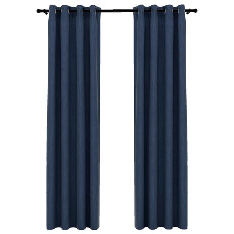 Gordijnen linnen-look verduisterend ogen 2 st 140x225 cm blauw 2