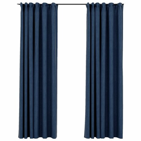 Gordijnen linnen-look verduisterend haken 2 st 140x245 cm blauw 2