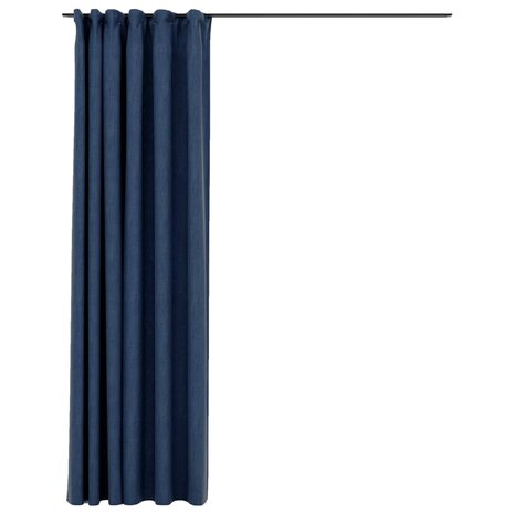 Gordijn linnen-look verduisterend met haken 290x245 cm blauw 2
