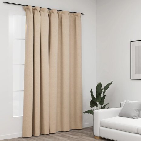 Gordijn linnen-look verduisterend met haken 290x245 cm beige 1