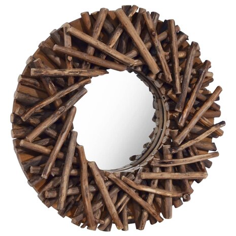 Wandspiegel rond 40 cm teakhout 2