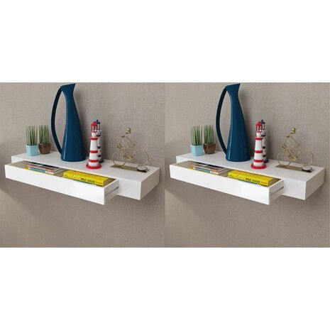 Wandplanken zwevend met lades 2 st 80 cm wit 1