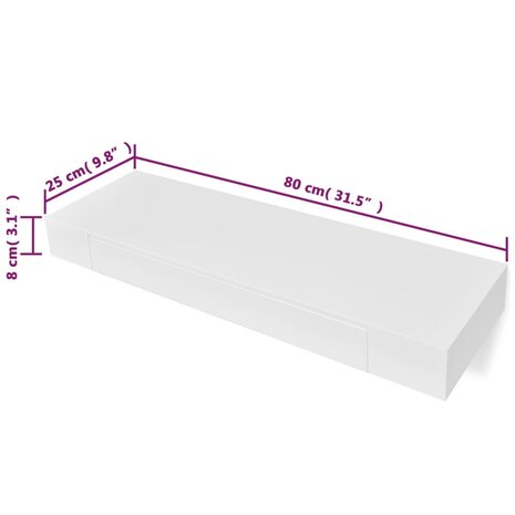 Wandplanken zwevend met lades 2 st 80 cm wit 6
