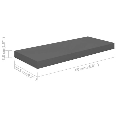 Wandschap zwevend 60x23,5x3,8 cm MDF hoogglans grijs 7