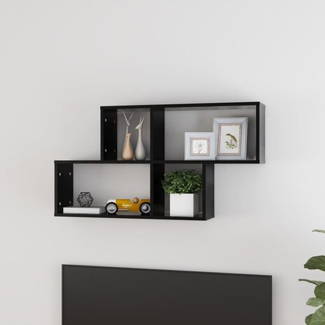 Wandschap 100x18x53 cm bewerkt hout zwart 1