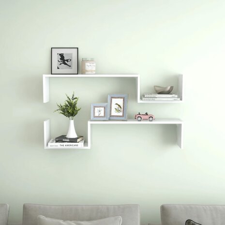 Wandschappen 2 st 100x15x20 cm bewerkt hout wit 1
