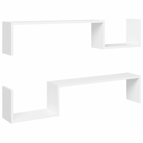 Wandschappen 2 st 100x15x20 cm bewerkt hout wit 2