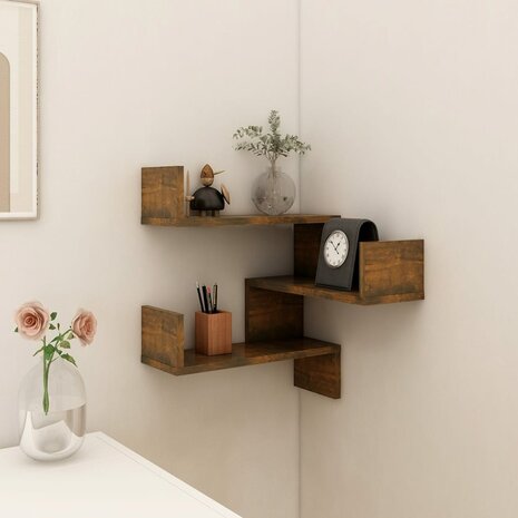 Hoekwandschap 40x40x50 cm bewerkt hout gerookt eikenkleurig 1