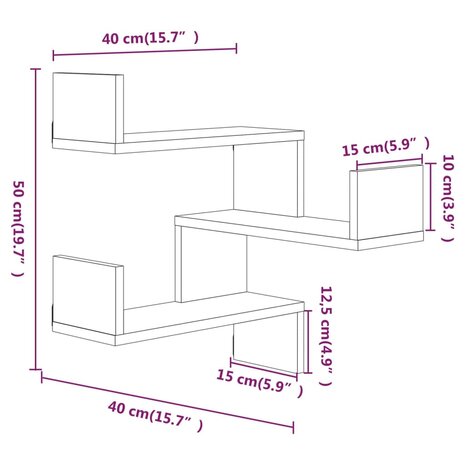 Hoekwandschap 40x40x50 cm bewerkt hout gerookt eikenkleurig 8