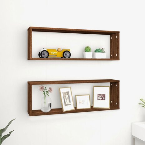 Wandschappen kubus 2 st 80x15x26,5 cm bewerkt hout bruineiken 1
