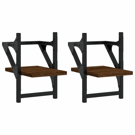 Wandschappen met stangen 2 st 20x25x30 cm bruin eikenkleur 2