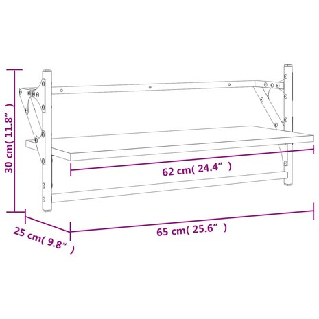 Wandschappen met stangen 2 st 65x25x30 cm grijs sonoma eiken 9