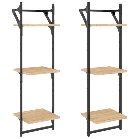 Wandschappen 3-laags met stangen 2 st 30x25x100 cm sonoma eiken 2
