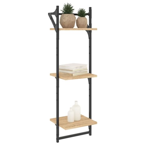Wandschappen 3-laags met stangen 2 st 30x25x100 cm sonoma eiken 3
