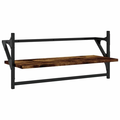 4-delige Wandschappenset met stangen bewerkt hout gerookt eiken 5