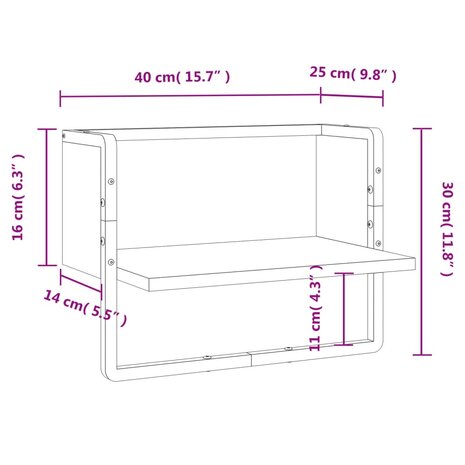 Wandschap met stang 40x25x30 cm zwart 8