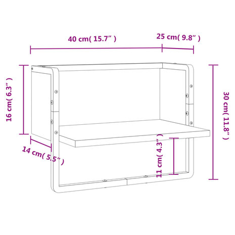 Wandschap met stang 40x25x30 cm grijs sonoma eikenkleurig 8