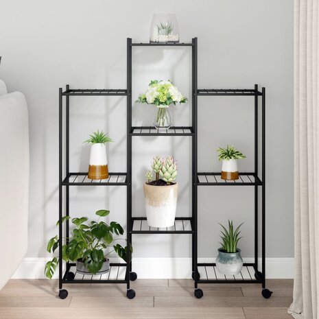 Bloemenstandaard met wielen 83x25x103,5 cm ijzer zwart 1