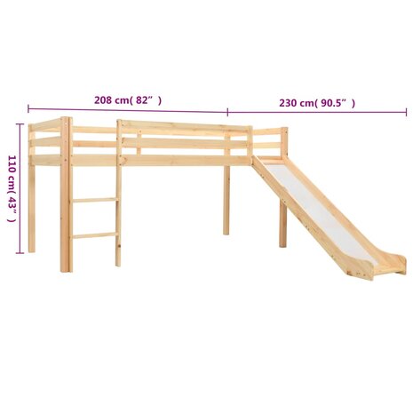 Kinderhoogslaper met glijbaan en ladder grenenhout 97x208 cm 6