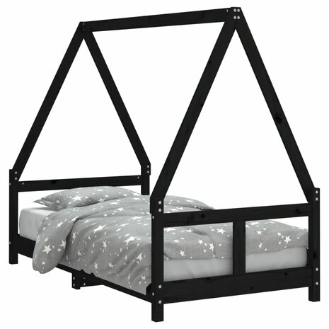 Kinderbedframe 80x160 cm massief grenenhout zwart 2